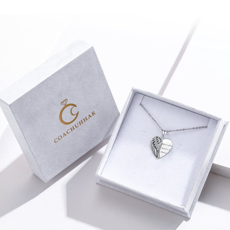 TUGHRA Angel Wing Memorial Necklace - Sterling Silver 'A Piece Of My Heart Is In Heaven' Pendant Keepsake For Women