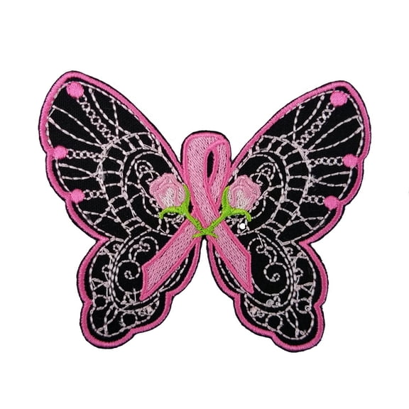 Breast Cancer Awareness Butterfly Embroidered Sew/Iron On Patch