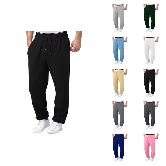 Mens Sweat Pants 2026 Fashion Elastic Waist Drawstring Relaxed Fit Wide Leg Casual Pants Trousers with Pockets