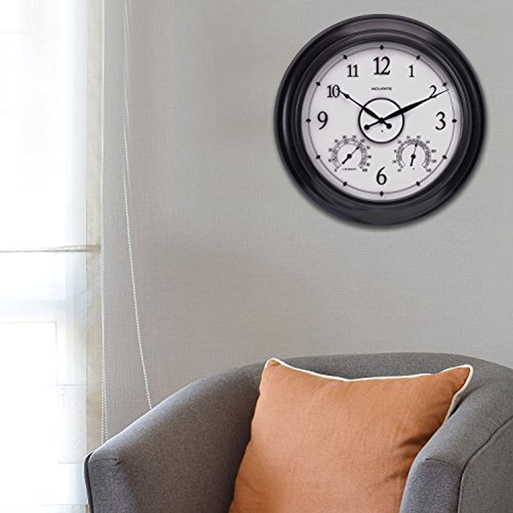 AcuRite 24-Inch, Illuminated LED Thermometer Clock with Temperature and Humidity for Outdoor or Indoor Use, Black (75133M)