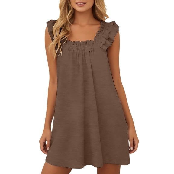 DHFJKG Summer Dresses For Women Casual Sleeveless Square Neck Ruffle Spaghetti Strap Flowy Mini Dress Beach Sundress Trendy Dresses