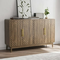 HIUU Walnut Sideboard Buffet Cabinet with Storage,Kitchen Fluted Sideboard Cabinet,Modern Credenza for Living Room With Adjustable Layer Board,Wood TV Stand Console for Living Room