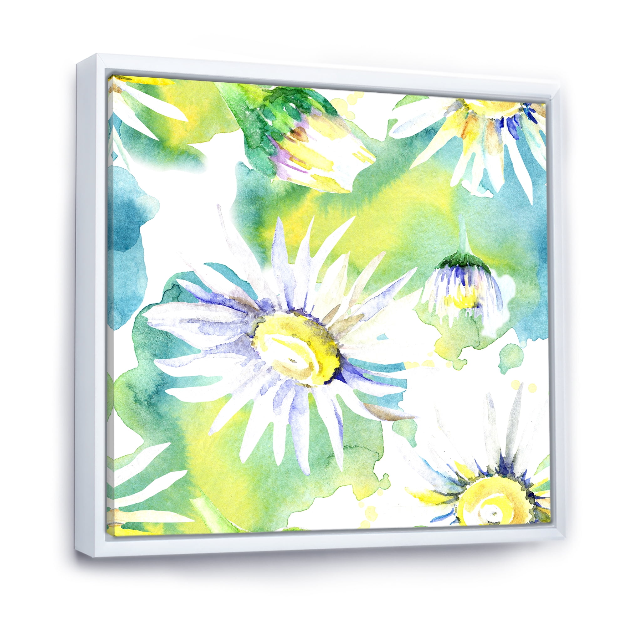 Designart 'Aquarelle Impression of Daisy Flowers II' Traditional Framed Canvas Wall Art Print