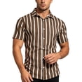 thumbnail image 3 of Plus Size Big & Tall Men's Summer Lapel Button Striped Shirt Casual Short Sleeve Tops Lightweight Breathable Comfortable Fashion Daily Office Beach Vacation Outfits | JASKFLY,Brown 4XL, 3 of 6