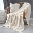 thumbnail image 4 of Manta, manta de punto, manta de punto con borlas, cojín de sofá, cama, beige, 4 of 7