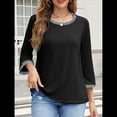 thumbnail image 4 of Blusas de 3/4 para Mujer, Elegantes, Informales, con Cuello Redondo, Holgadas y A , para Negro XL, 4 of 8
