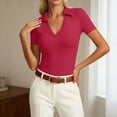 thumbnail image 1 of Womens Short Sleeve Business Casual Tops Summer V Neck Polo Work Shirts Fitted Basic Shirt Trendy Tops, 1 of 4