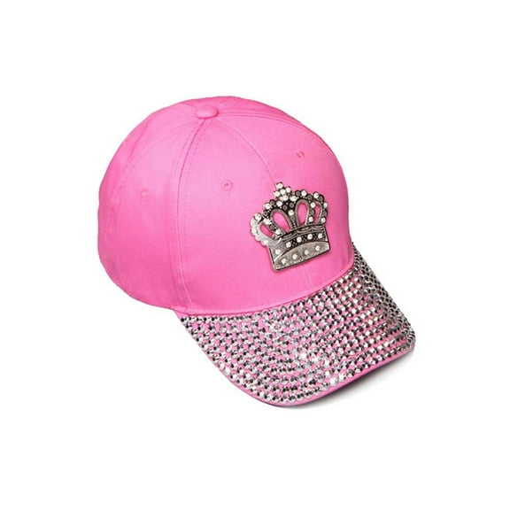 Womens Sequiened Baseball Cap w/ Crown - Pink