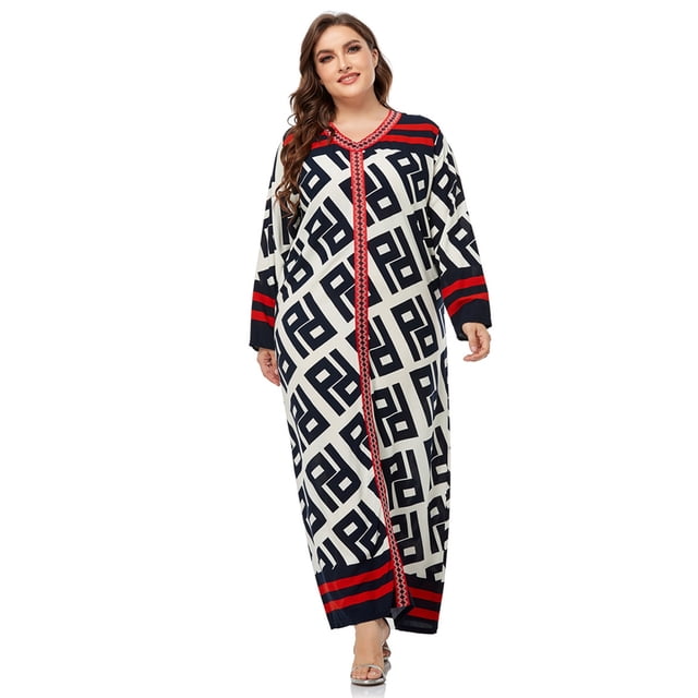Tralilbee Robe Décontractée Moderne à Manches Longues Imprimée Grande Taille pour Femme Longue Mode Robe Décontractée Jusqu'au Sol Robe à Manches Longues 6TG Chandail