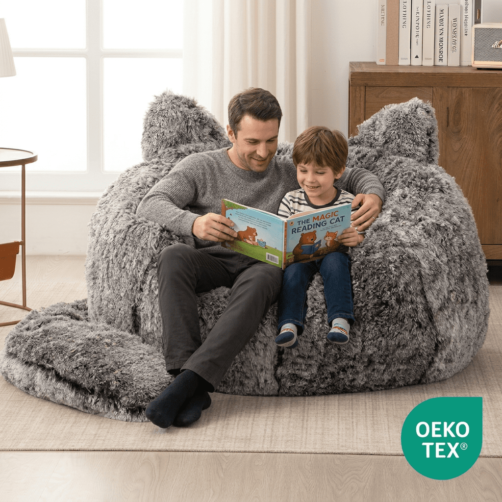 Ebenchico 3.6ft Cat Shaped Bean Bag Chair for Adults Teens Kids, Giant Faux Fur Plush Beanbag Chairs with Filler, Black