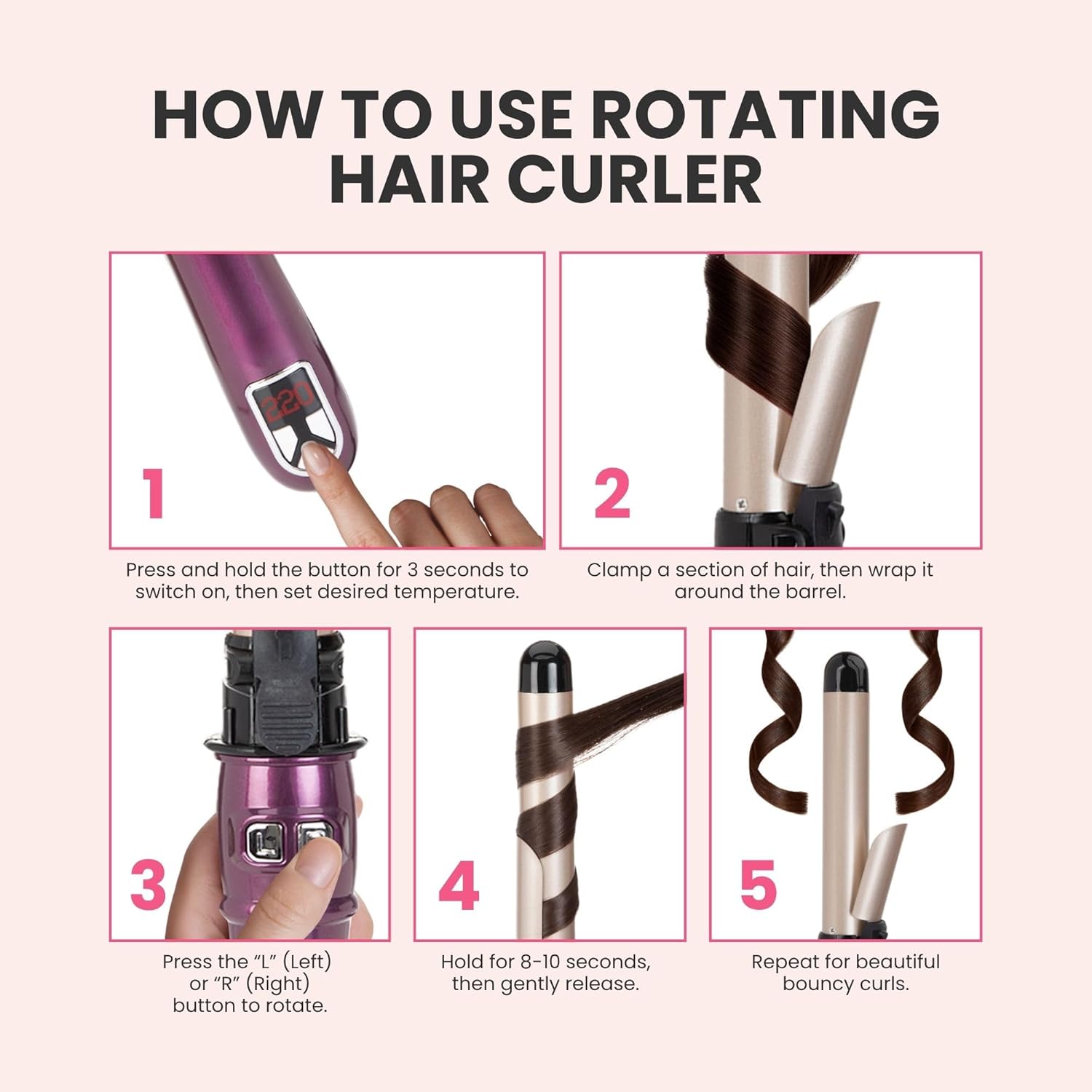 Automatic Rotating Curling Iron, 1.1-Inch Auto Hair Curler with 4 Temperature Settings & LCD Display, Anti-Scald & Dual Voltage