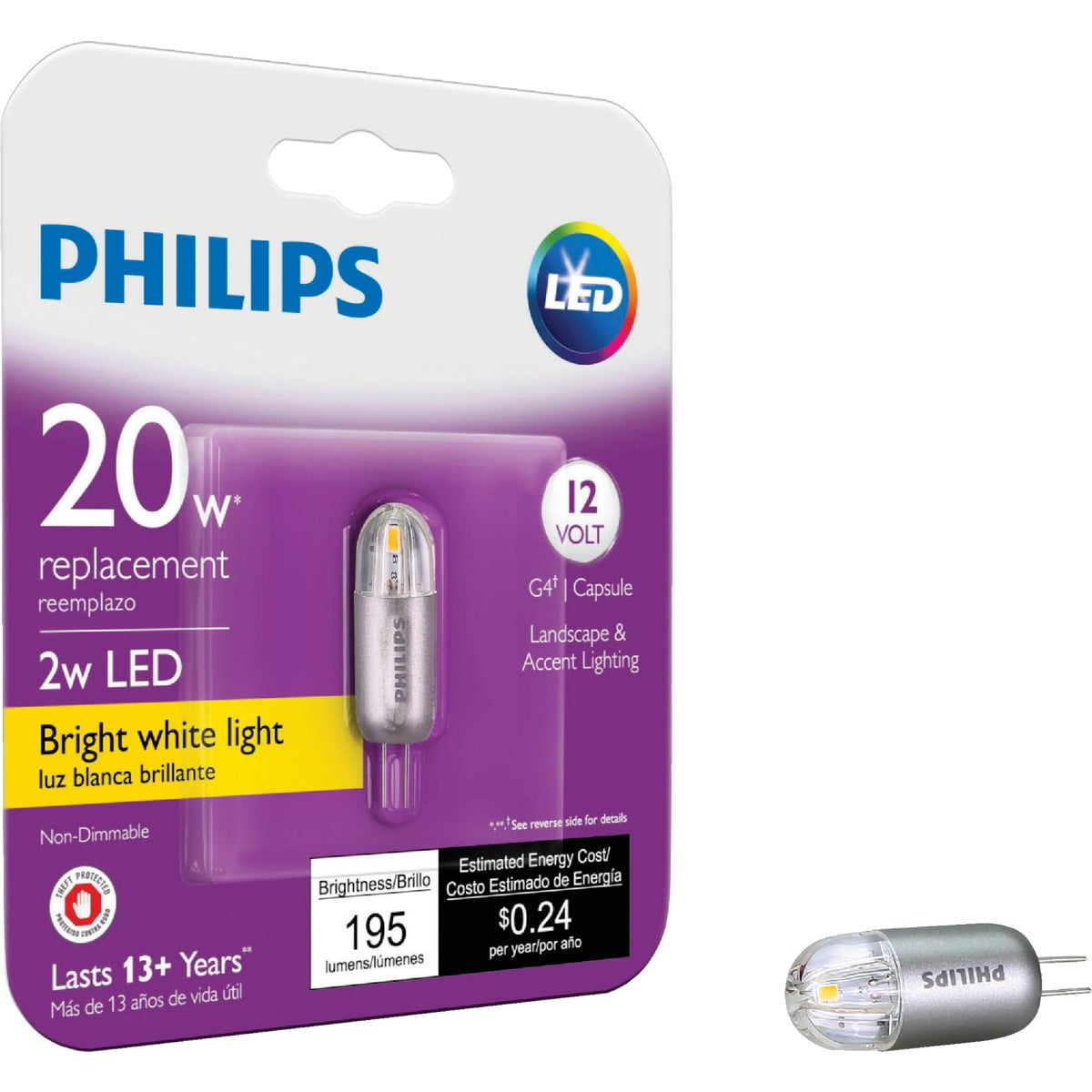 Philips 2W Clear T3 BiPin LED Landscape Low Voltage Light Bulb 567198
