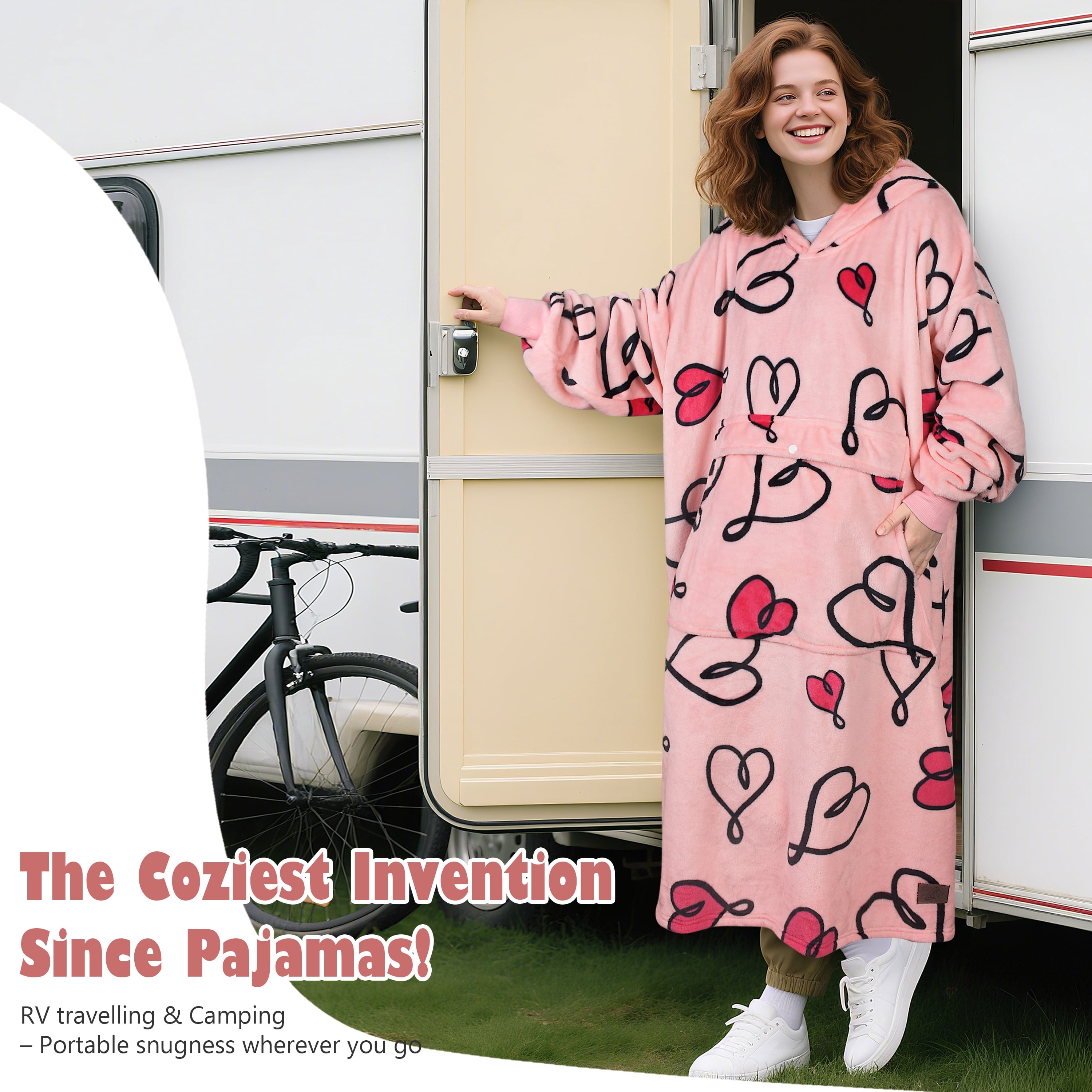 Catalonia Valentine's Day Gift Womens Oversized Flannel Blanket Hoodie Sweatshirt, Plush Fleece Lined Lounging Pullover, Christmas Gift for Women (LOVEART Pink)