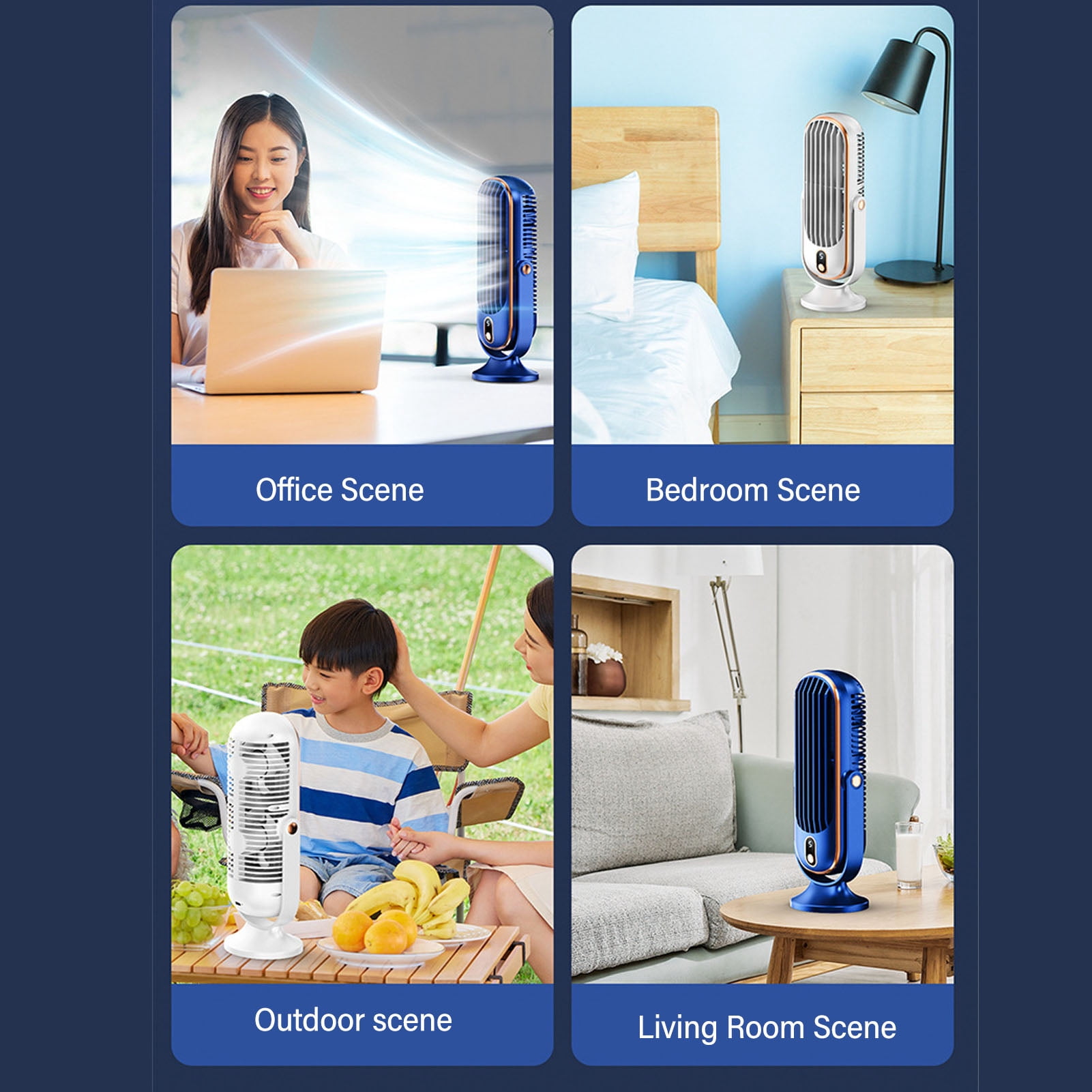 YAHHU Desktop Fan 1800mah USB Brushless Motor Oscillating Quiet 5 Speeds Desk Tower Fan for Home Car Office 10.6 inches / 27 cm Blue