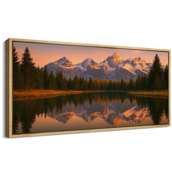 Large Framed Canvas Wall Art Nature Lake Mountain Landscape Print for Living Room Decoration - 60"x30" Natural Framed