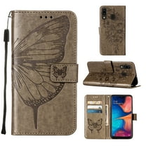 Galaxy A30 / A20 Phone Case, Dteck Embossed Butterfly PU Leather Wallet Foilo Case Stand Protective Cover with Hand Strap [Built-in card slots/money pocket] for Samsung Galaxy A30 A20, Gray