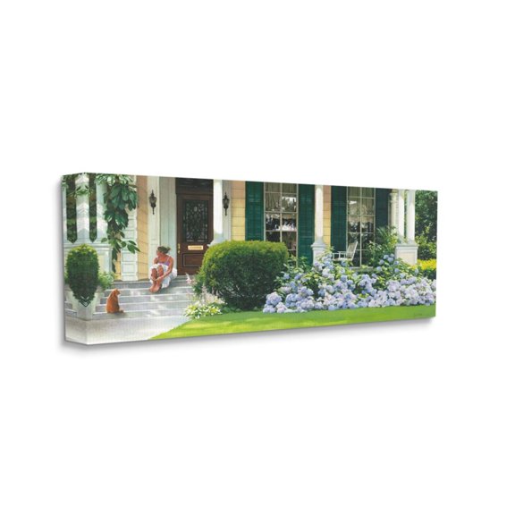 Stupell Industries Woman on Front Porch Blue Hydrangea Shrubs Design by Heide Presse, 10" x 24"