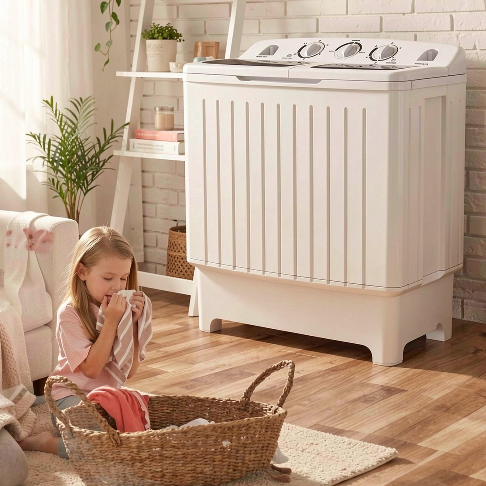 RUIE Portable Washing Machine,20 Lbs Twin Tub Washer with Gravity Drain and Dual Motors,12 Lbs Wash and 8 Lbs Spin,3 Modes,Compact Washer for Apartment Dorm RV