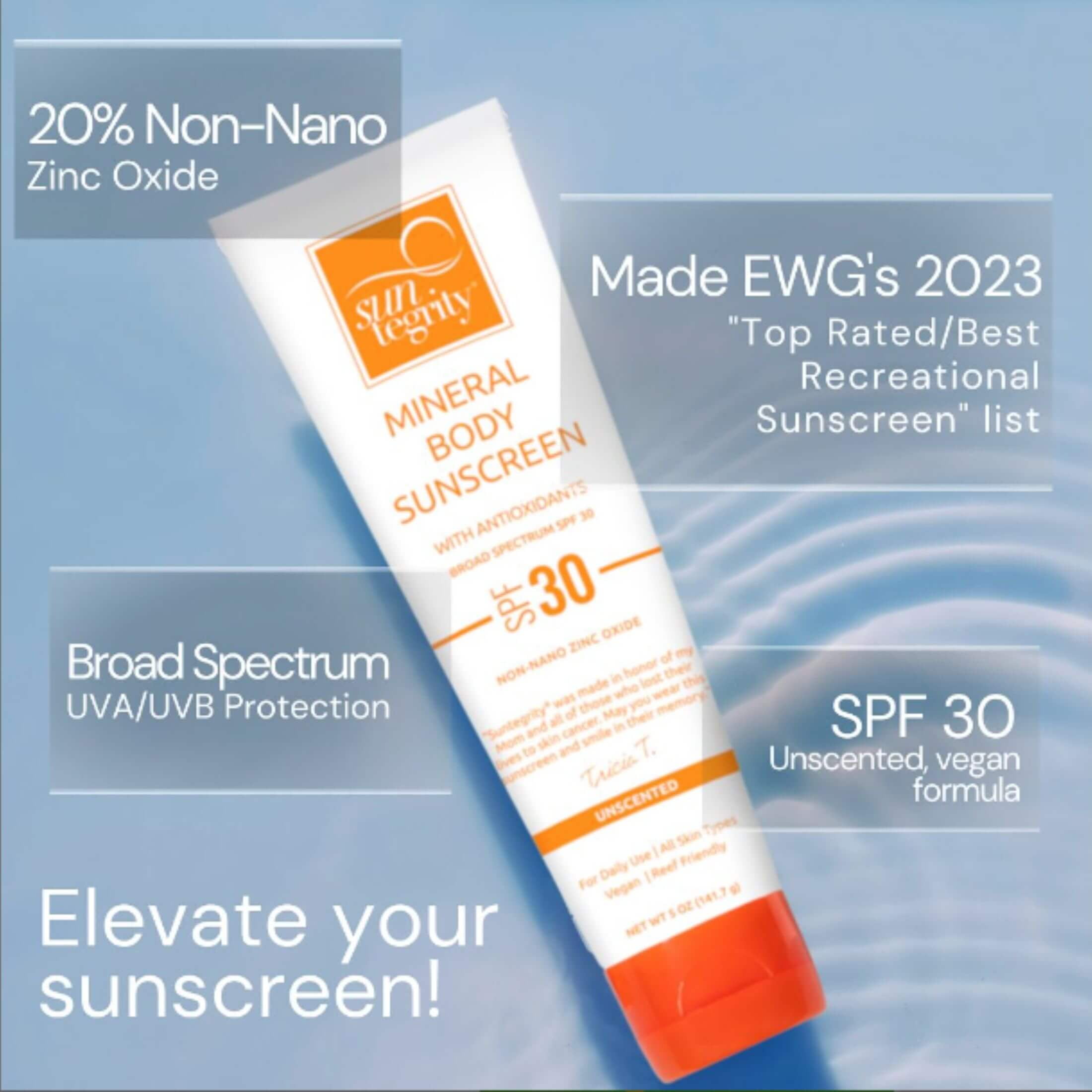 Suntegrity UNSCENTED Mineral Body Sunscreen, Broad Spectrum SPF 30 - 5oz