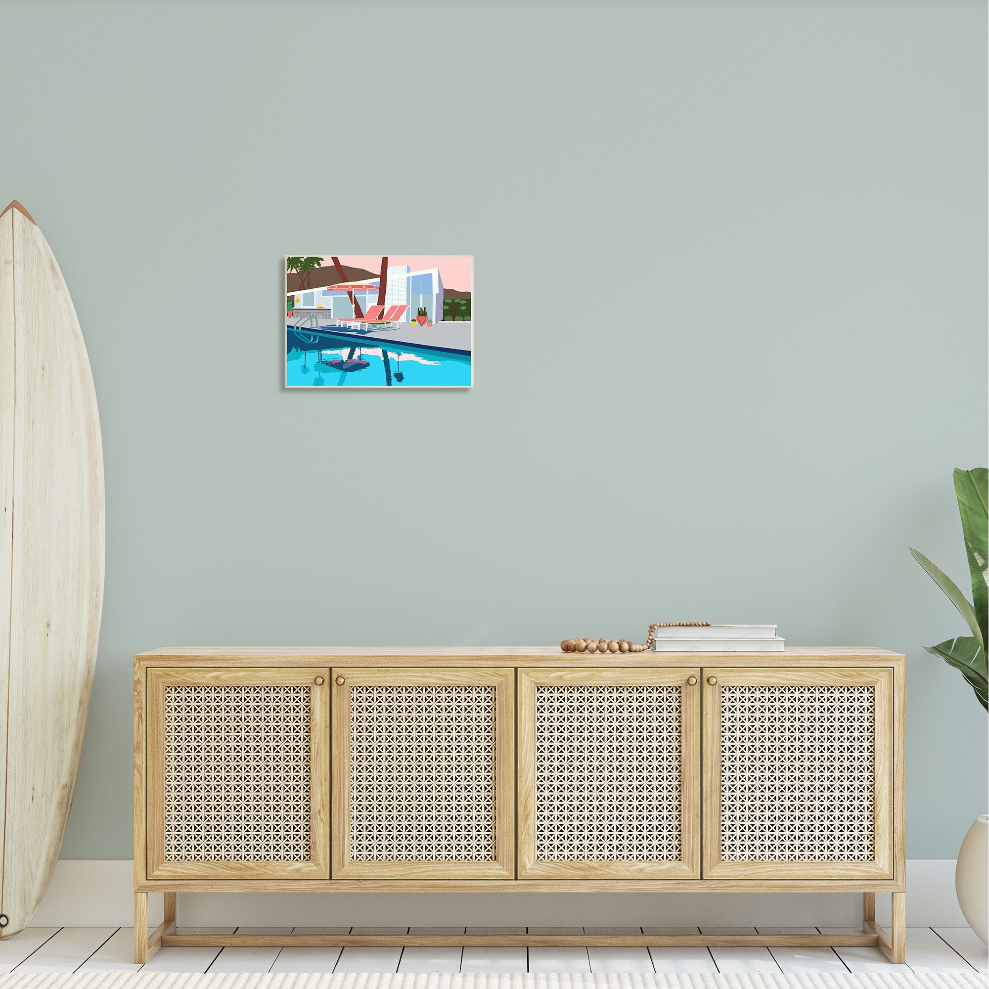 Stupell Industries Modern Tropical Vacation Home Poolside Lounge Chairs Wood Wall Art, 19 x 13, Design by Jen Bucheli