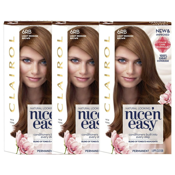 Clairol Nice 'n Easy Permanent Hair Color, 6RB Light Reddish Brown, 3 pack  