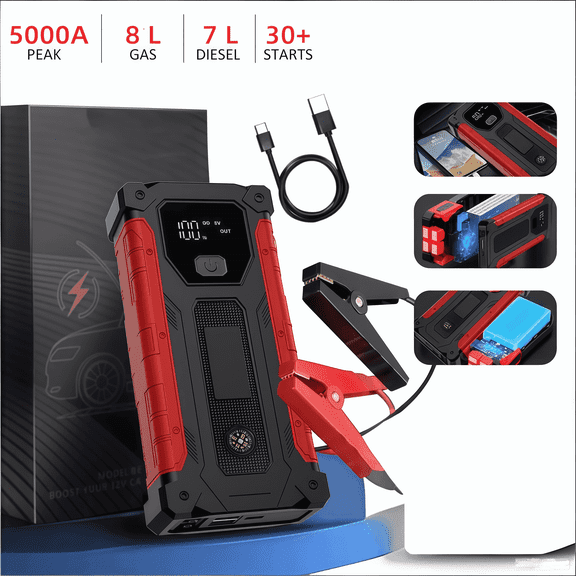 Car Jump Starter,5000A peak 12V Battery Jump Box with Quick Charge Out(up to 6.0L Gas and 4.0L Diesel Engines), Portable Battery Booster pack Power Bank Car Starter