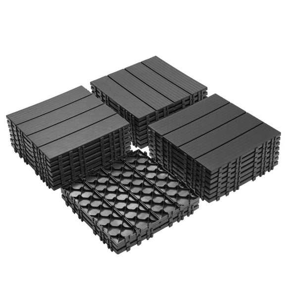 44 Pack Plastic Interlocking Deck Tile 11.8"x11.8" Patio Flooring Outdoor Waterproof All Weather Use for Garden Poolside Front Backyard Black