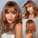 thumbnail image 1 of Pelucas sintéticas rizadas Rojas vino con flequillo, cabello ondulado Bob de longitud media para mujer, peluca Lolita Natural para fiesta de Cosplay, resistente al calor, 1 of 4