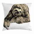 thumbnail image 1 of Sloth Throw Pillow Cushion Cover, Sweetly Smiling Jungle Animal Lying Down with Crossed Legs Tropic Fauna Sketch, Decorative Square Accent Pillow Case, 20 X 20 Inches, Light Brown Black, by Ambesonne, 1 of 2