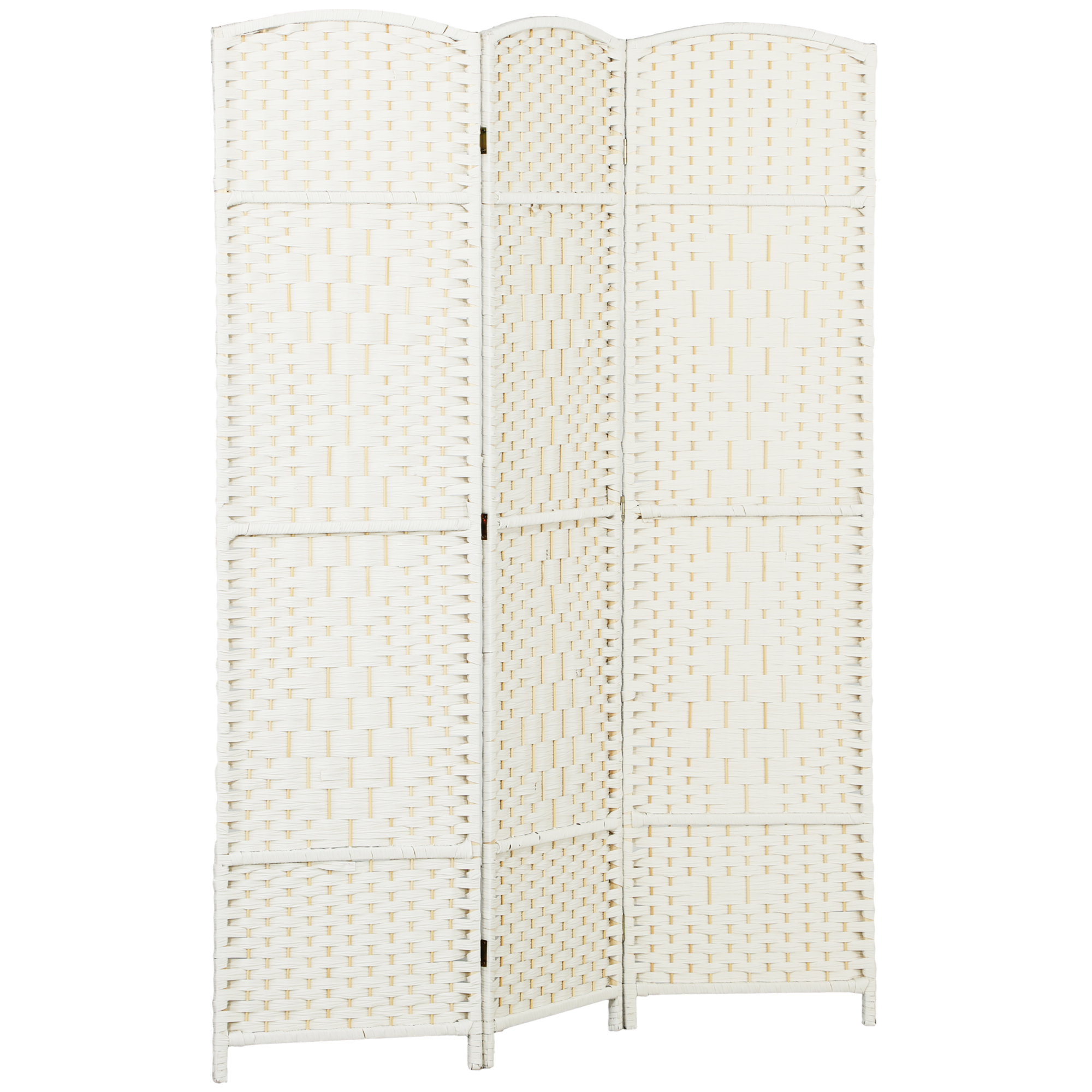 HOMCOM 3 Panel Room Divider, 6' Tall Folding Privacy Screen, Hand-Woven Freestanding Wood Partition for Home Office, Bedroom, White