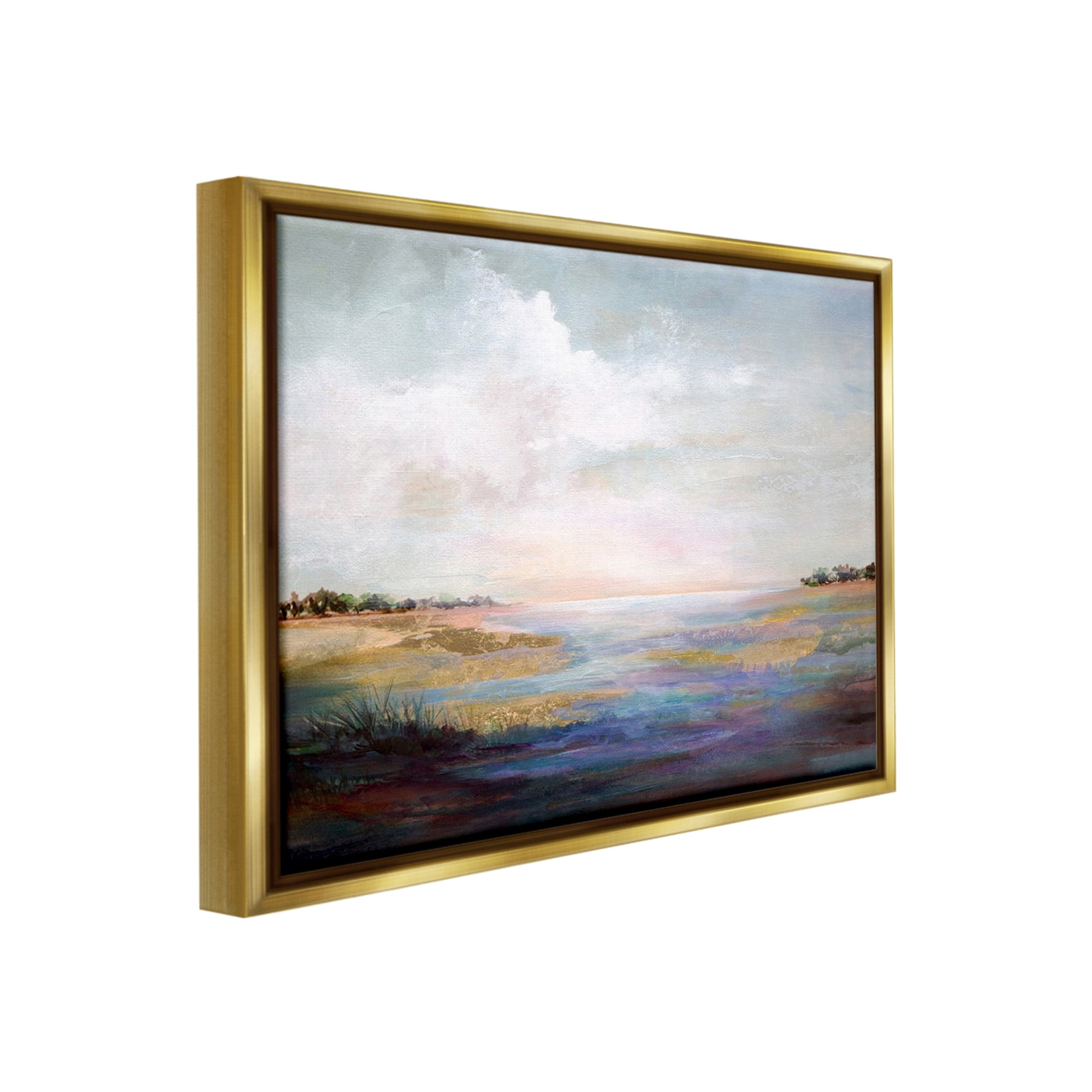 Stupell Industries Abstract River Landscape Landscape Painting Gold Floater Framed Canvas Art Print Wall Art, 21 x 17
