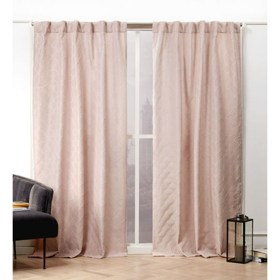 Nicole Miller Trellis Matelassé Hidden Tab/Rod Pocket Top Light Filtering Curtain Panel Pair, 54"x96", Blush