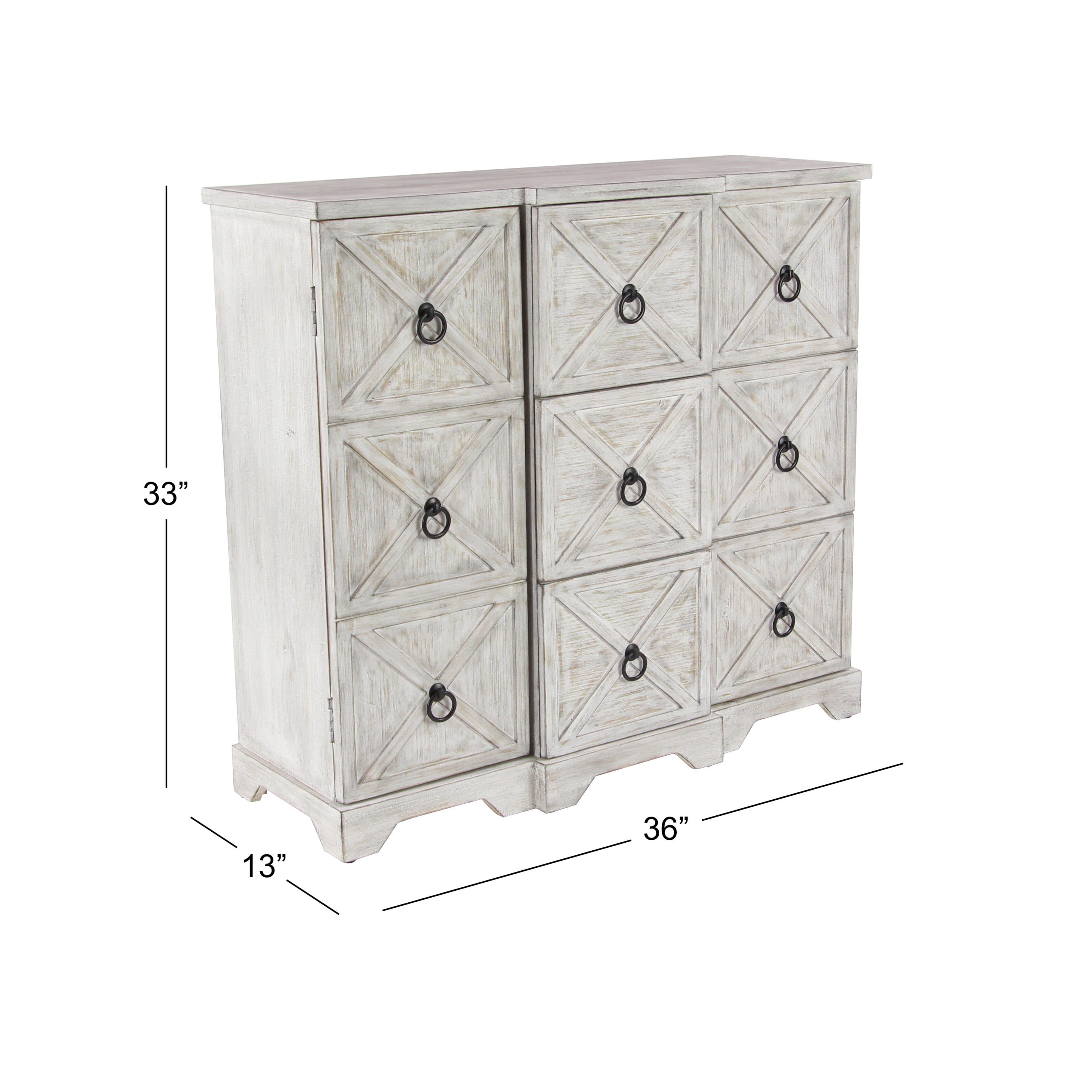 DecMode 36" x 33" White Wood 3 Drawers and 6 Shelves Cabinet, 1-Piece