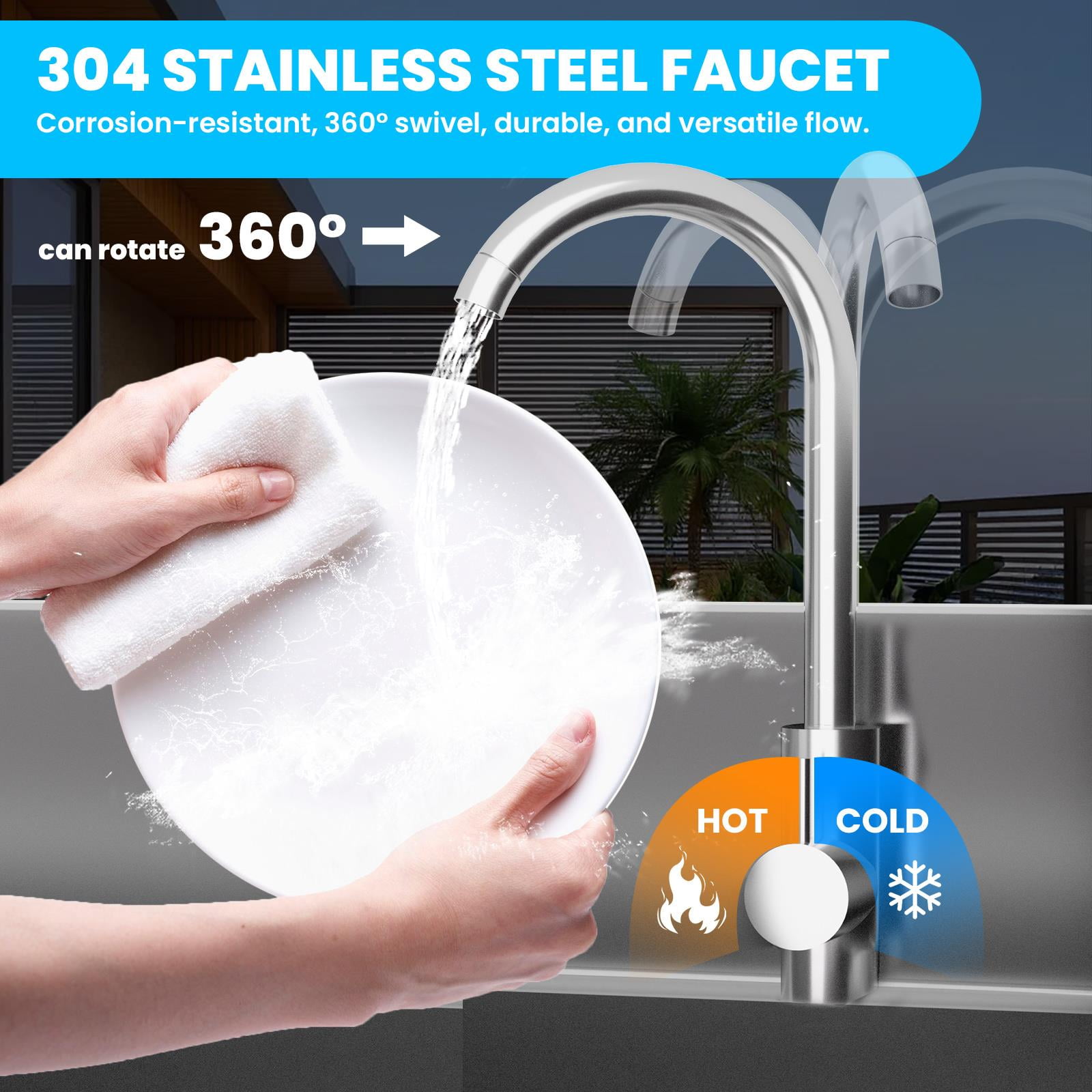 Freestanding Sink with Drawer, Stainless Steel Sink, pipe Hot & Cold Adjustable System, 300lbs Heavy Duty Stainless Steel Sink, Adjustable Feet Stable, Commercial Kitchen Sink for Indoor Outdoor