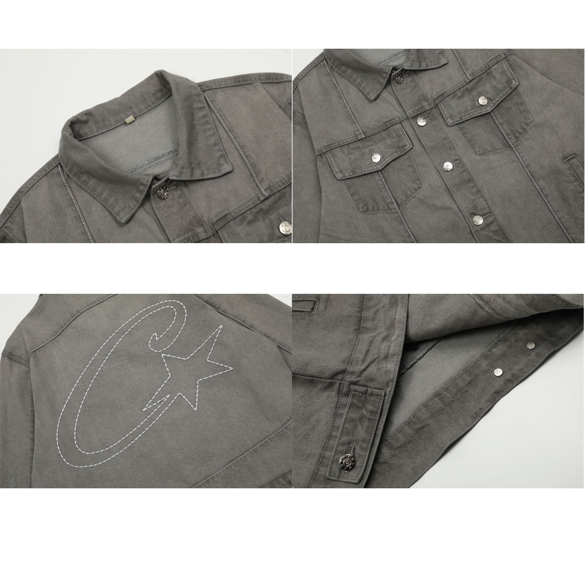 Corteiz Star Embroidered Denim Jacket - Vintage Washed Hip