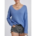 thumbnail image 6 of Franhais Women Knit Sweater Long Sleeve V Neck Solid Slit Pullover Warm Sweater for Fall Winter, 6 of 9