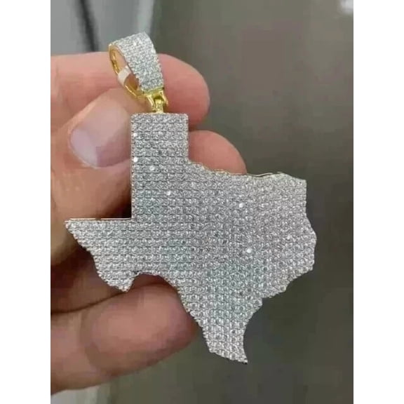 3Ct Real Moissanite Men Texas Map Pendant 14K Two Tone Gold Plated Silver