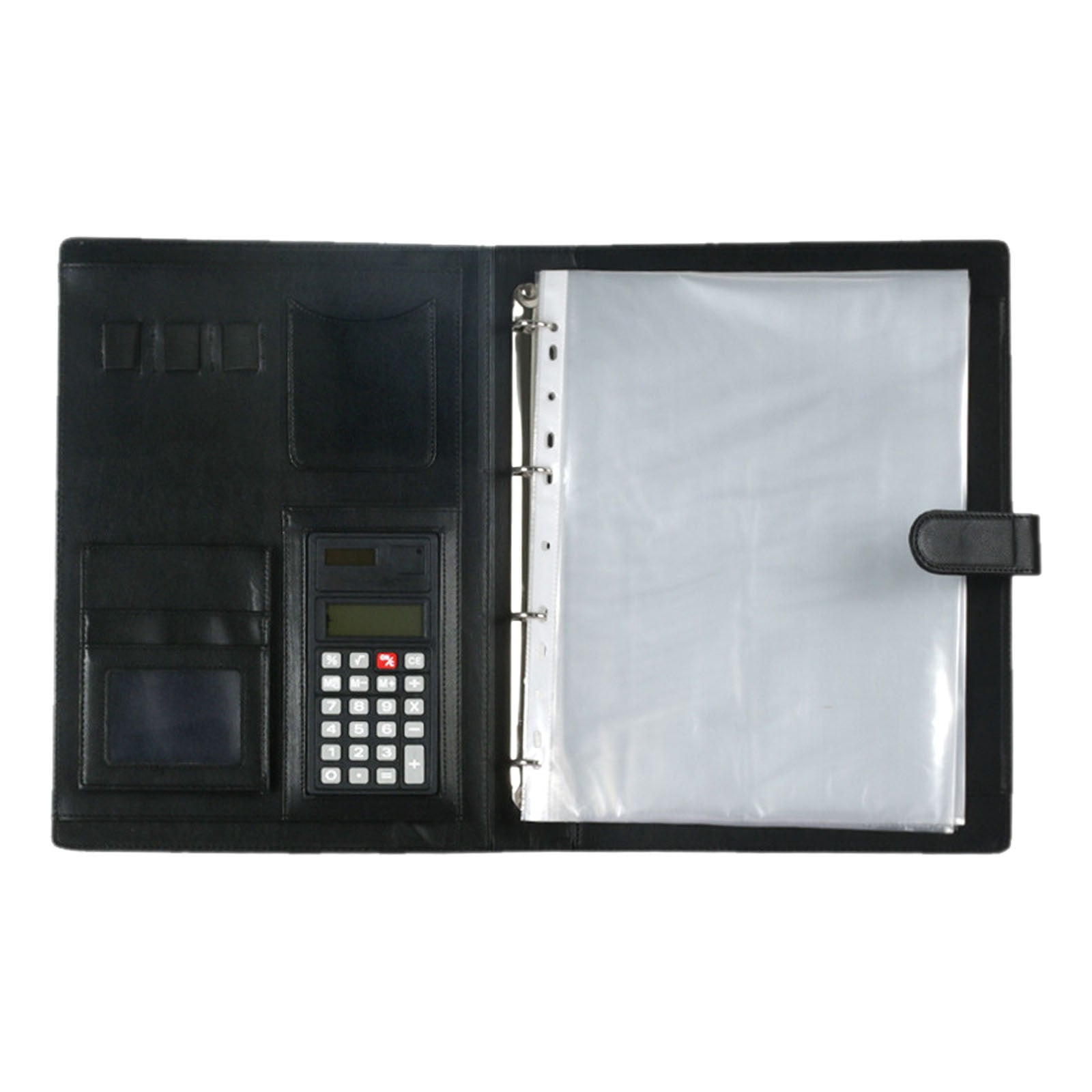 Portfolio Binder,A4 Leather Padfolio,with 5 Ring Portfolio Binder with Clipboard Padfolio,for Women Men Professional Office with Calculator Planner Portfolio Executive Closure Notebook Folder,Black