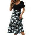 thumbnail image 1 of QIPOPIQ Robes Midi pour Femmes à Étages à Manches Courtes Imprimé Tendance Décontracté Robe d'Été à Col Rond Robe Patchwork Offres 2023, 1 of 4