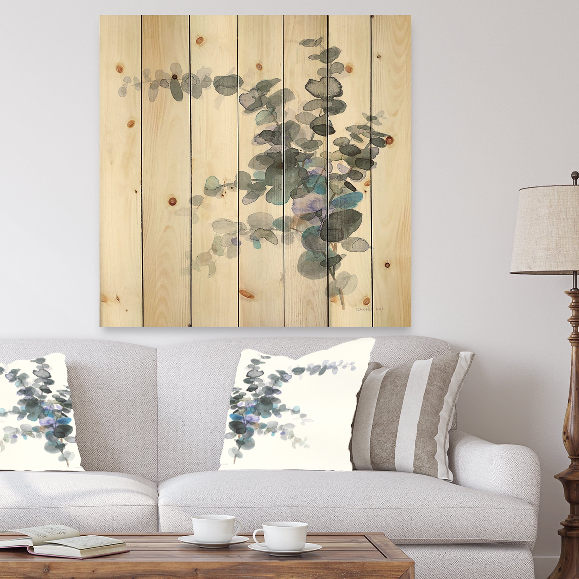 Designart 'Grey Abstract Flower III' Traditional Print on Natural Pine Wood