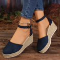 thumbnail image 3 of Closed Toe Espadrilles for Women Platform Wedge Sandals Comfortable Suede Ankle Strap Dressy Wedges Heels Blue Size 9, 3 of 7