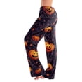 thumbnail image 2 of Girly Bow Pumpkin Halloween Pajama Pants for Women, Adjustable Drawstring Lounge Bottoms with Ghost & Web Print, Soft Polyester Sleep Trousers, 1 Pair Purple S, 2 of 5
