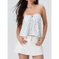 thumbnail image 3 of Gupgi Women Flower Tube Top Strapless Tie Front Smocked Bandeau Tops Off Shoulder Ruffle Vest, 3 of 8