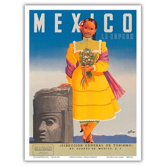 Mexico - Le Espera (Awaits You) - Direccion General de Turismo (Department of Tourism) - Vintage Travel Poster by German Horacio c.1953 - Master Art Print (Unframed) 9in x 12in
