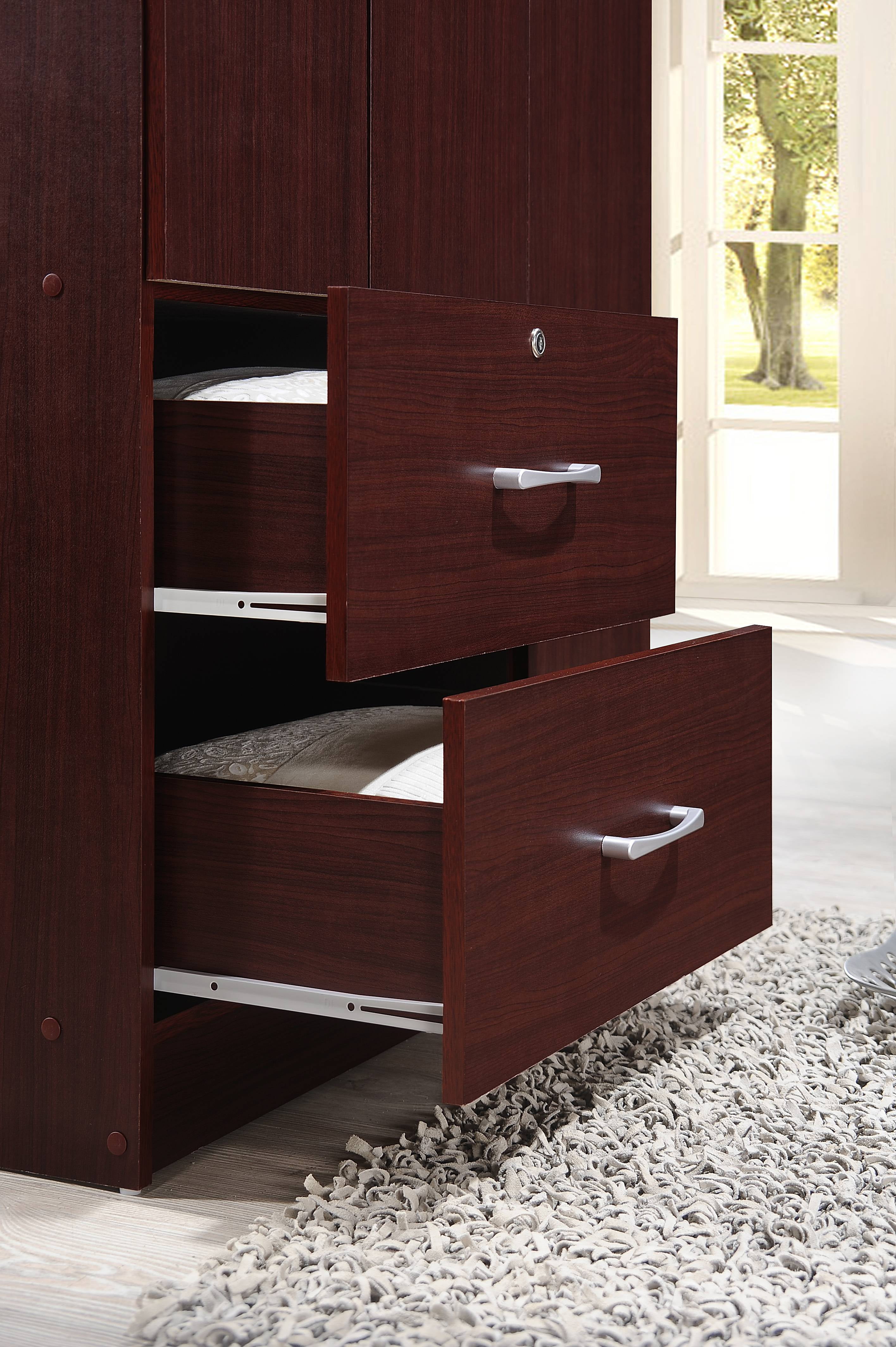 Hodedah 3 Door Bedroom Armoire with Drawers, Mahogany