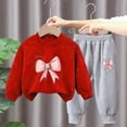 thumbnail image 2 of TOWED22 Toddler Baby Girl Outfits Ruffle Long Sleeve Print Tops + Flare Pants Set Toddler 2Pcs Fall Winter Clothes,Red,4-5 Y, 2 of 5