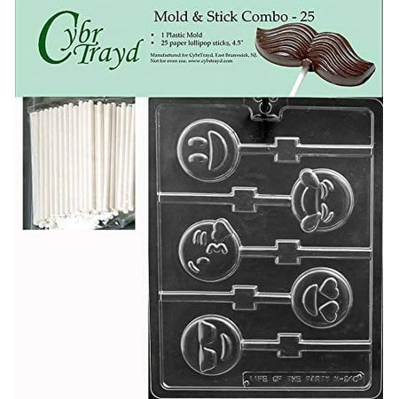 CybrTrayd 45St25-M248Jubilant Emoji's Lolly Chocolate Candy Mold, Clear