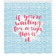 thumbnail image 1 of Motivational Shower Curtain, Brush Calligraphy on Blue Waves Positive Encouraging Advice, Fabric Bathroom Set with Hooks, 69W X 75L Inches Long, Pale Blue Dark Coral White, by Ambesonne, 1 of 3