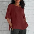 thumbnail image 2 of Womens Plus Size Tops Elbow-Length Dressy Blouses Crew Neck Casual Loose Tunic Tops Summer Shirts S-5XL, 2 of 5