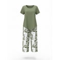 thumbnail image 6 of Snorda Pants Set for Women Short Sleeve Irregular Hem Top High-Waisted Leaf Print Capris Pants Summer Ladies Casual Matching Loungewear Outing Set, 6 of 6